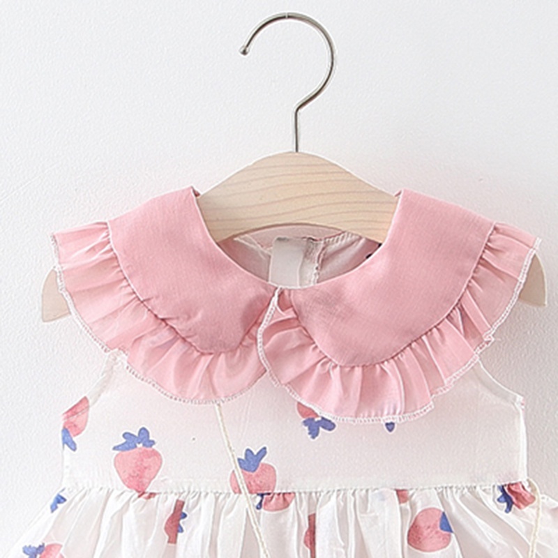 Baby Strawberry Print Doll Collar Dresses with Bag